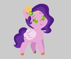 Size: 1569x1296 | Tagged: safe, artist:allisonpopick, imported from derpibooru, part of a set, pipp petals, pegasus, pony, adorapipp, chibi, cute, female, g5, gray background, jewelry, mare, simple background, smiling, solo, tiara