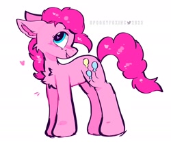 Size: 2048x1725 | Tagged: safe, artist:spookyfoxinc, imported from derpibooru, pinkie pie, earth pony, pony, chest fluff, cute, floating heart, heart, heart eyes, ponk, simple background, solo, white background, wingding eyes