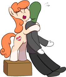 Size: 611x717 | Tagged: safe, artist:algoatall, oc, oc only, oc:anon, earth pony, pony, bipedal, box, drawthread, eyes closed, female, hug, mare, open mouth, simple background, smiling, transparent background