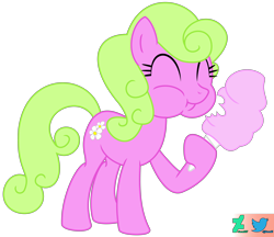 Size: 5500x4741 | Tagged: safe, artist:kuren247, imported from derpibooru, daisy, flower wishes, earth pony, pony, ^^, background pony, chewing, cotton candy, cute, daisybetes, eating, eyes closed, female, food, holding, mare, puffy cheeks, show accurate, simple background, solo, transparent background, vector