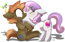 Size: 1305x843 | Tagged: safe, artist:malachimoet, imported from derpibooru, button mash, sweetie belle, earth pony, pony, unicorn, blushing, colt, cute, duo, duo male and female, female, filly, foal, male, romantic, shipping, simple background, straight, sweetiemash, transparent background