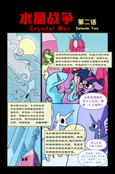 Size: 3589x5426 | Tagged: safe, artist:brella, idw, imported from derpibooru, radiant hope, sci-twi, twilight sparkle, pony, unicorn, comic:crystal war, equestria girls, comic, crystal empire, dialogue, equestria girls ponified, high res, speech bubble, stained glass window, sun, translation request, unicorn sci-twi