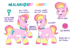 Size: 1580x1020 | Tagged: safe, artist:malarkey, imported from derpibooru, oc, oc only, oc:malarkey, earth pony, pony, earth pony oc, g5, hoof heart, nonbinary, ponysona, reference sheet, simple background, underhoof, unshorn fetlocks, white background