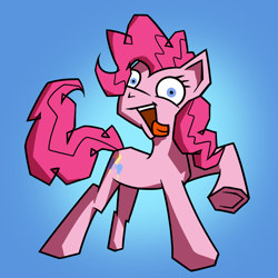 Size: 2000x2000 | Tagged: safe, artist:liminalbunny, imported from derpibooru, pinkie pie, earth pony, pony, angular, blue background, gradient background, solo, tongue out