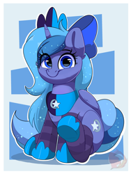 Size: 2448x3264 | Tagged: safe, artist:joaothejohn, imported from derpibooru, oc, oc only, oc:lulu star moonie, alicorn, pony, alicorn oc, clothes, commission, cute, female, horn, looking at you, not luna, ribbon, simple background, sitting, socks, solo, striped socks, wings