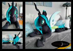Size: 1137x798 | Tagged: safe, artist:purplenebulastudios, imported from derpibooru, queen chrysalis, changeling, irl, life size, photo, plushie, solo