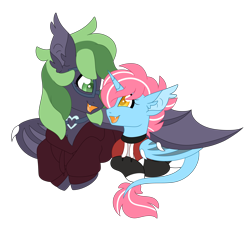 Size: 5812x5302 | Tagged: safe, artist:crazysketch101, imported from derpibooru, oc, oc only, oc:marley, oc:sora kite, bat pony, pony, clothes, colored pupils, duo, glasses, hoodie, looking at each other, looking at someone, simple background, transparent background