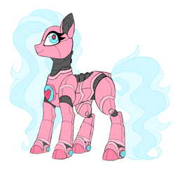 Size: 3652x3525 | Tagged: safe, artist:crazysketch101, imported from derpibooru, oc, oc only, oc:pixel, earth pony, pony, robot, robot pony, heart, heart eyes, simple background, solo, white background, wingding eyes