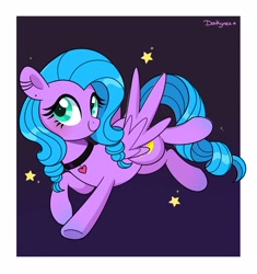 Size: 3100x3300 | Tagged: safe, artist:darkynez, imported from derpibooru, oc, oc only, pegasus, pony, choker, flying, heart, looking at you, smiling, solo, spread wings, stars, wings