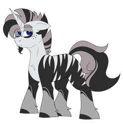 Size: 3882x3908 | Tagged: safe, artist:crazysketch101, imported from derpibooru, oc, oc only, oc:astro, pony, unicorn, zebra, zebracorn, facial hair, freckles, goatee, simple background, solo, transparent background