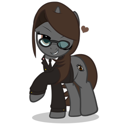 Size: 6900x6758 | Tagged: safe, artist:mrvector, imported from derpibooru, oc, oc only, oc:sonata, pony, unicorn, absurd resolution, clothes, cute, elements of justice, female, glasses, heart, lidded eyes, looking at you, mare, one eye closed, pose, simple background, smiling, smirk, smug, solo, suit, transparent background, turnabout storm, vector, wink