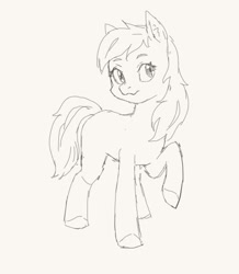 Size: 417x479 | Tagged: safe, artist:dundundun, imported from derpibooru, oc, oc only, earth pony, pony, explicit source, looking at you, raised hoof, simple background, sketch, smiling, solo, white background
