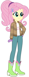Size: 3688x9810 | Tagged: safe, artist:emeraldblast63, imported from derpibooru, fluttershy, human, equestria girls, absurd resolution, alternate hairstyle, butterfly hairpin, clothes, eyebrows, eyeshadow, female, hairpin, hand on hip, jacket, makeup, mittens, simple background, smiling, transparent background