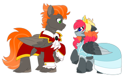 Size: 7687x4732 | Tagged: safe, artist:crazysketch101, imported from derpibooru, oc, oc only, oc:ashton burnside, oc:crazy looncrest, pegasus, pony, burncrest, clothes, dress, duo, simple background, suit, the count of monte cristo, transparent background