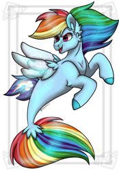 Size: 4176x6000 | Tagged: safe, artist:daynaskully, imported from derpibooru, rainbow dash, pegasus, seapony (g4), absurd resolution, cloven hooves, cute, digital art, dorsal fin, ear fluff, female, fin wings, fins, fish tail, flowing mane, flowing tail, mare, mermay, multicolored hair, multicolored tail, open mouth, open smile, pink eyes, seaponified, seapony rainbow dash, signature, simple background, smiling, solo, species swap, speedpaint, tail, white background, wings