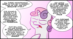 Size: 1024x548 | Tagged: safe, artist:catfood-mcfly, imported from derpibooru, sweetie belle, pony, unicorn, bust, female, filly, five nights at freddy's, foal, fury belle, headcanon, social justice warrior, solo, speech bubble, wat