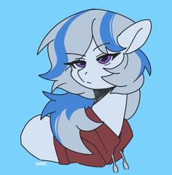 Size: 1910x1932 | Tagged: artist needed, dead source, safe, imported from derpibooru, oc, oc only, oc:yvonne.k waverhoof, earth pony, pony, blue background, clothes, cyan background, earth pony oc, female, hoodie, mare, simple background, solo