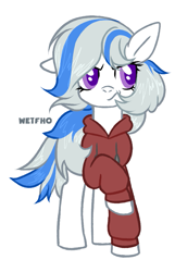 Size: 645x1000 | Tagged: artist needed, dead source, safe, imported from derpibooru, oc, oc only, oc:yvonne.k waverhoof, earth pony, pony, clothes, female, hoodie, simple background, solo, white background