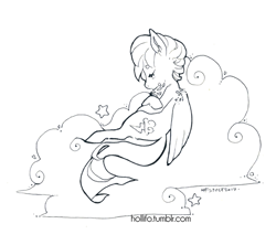 Size: 540x480 | Tagged: safe, artist:nekophoenix, imported from derpibooru, rainbow dash, pegasus, pony, cloud, ink drawing, inktober, lineart, monochrome, on a cloud, simple background, sleeping, sleeping on a cloud, solo, traditional art, white background
