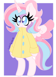 Size: 1920x2644 | Tagged: safe, artist:ladylullabystar, imported from derpibooru, oc, oc:lullaby star, alicorn, pony, bipedal, female, mare, raincoat, solo