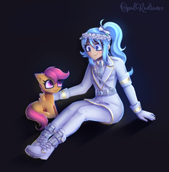 Size: 2800x2840 | Tagged: safe, artist:opal_radiance, imported from derpibooru, scootaloo, oc, oc:opal rosamond, human, pegasus, boots, clothes, military, redraw, shoes, uniform, white