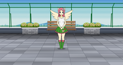 Size: 1131x600 | Tagged: safe, imported from derpibooru, fluttershy, human, equestria girls, boots, clothes, high heel boots, humanized, kisekae, ponied up, shirt, shoes, skirt, socks, solo, wings