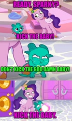 Size: 500x841 | Tagged: safe, edit, edited screencap, imported from derpibooru, screencap, pipp petals, dragon, pegasus, pony, spoiler:g5, spoiler:my little pony: tell your tale, spoiler:tyts01e35, bitch, comic, fire, g5, kick the baby, meme, my little pony: tell your tale, panic on harvest & hugs day, pippbitch petals, screencap comic, south park, sparky sparkeroni, sparkybuse, vulgar