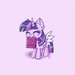 Size: 1280x1280 | Tagged: safe, artist:galaxy swirl, imported from derpibooru, twilight sparkle, alicorn, pony, blush sticker, blushing, book, bookhorse, cute, eyes closed, mouth hold, solo, that pony sure does love books, twiabetes, twilight sparkle (alicorn), upside down