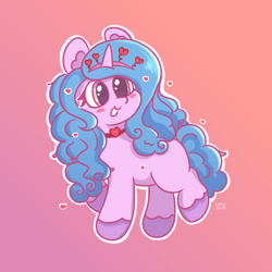 Size: 2048x2048 | Tagged: safe, artist:limitmj, imported from derpibooru, izzy moonbow, pony, unicorn, spoiler:g5, spoiler:my little pony: tell your tale, spoiler:tyts01e44, blush sticker, blushing, choker, cute, female, g5, gradient background, heart, hearts and hooves day, izzybetes, mare, my little pony: tell your tale, secret ad-mare-er, smiling, solo, toothy grin
