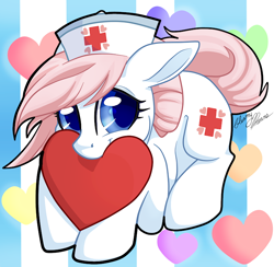 Size: 780x762 | Tagged: safe, artist:gleamydreams, imported from derpibooru, nurse redheart, earth pony, pony, cute, female, hat, heart, heartabetes, mare, nurse hat, simple background, solo