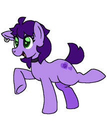 Size: 600x700 | Tagged: safe, artist:krisispiss, imported from derpibooru, oc, oc only, oc:kris, earth pony, pony, choker, ear piercing, earring, eyeshadow, female, jewelry, makeup, mare, open mouth, open smile, piercing, ponified, raised hoof, raised leg, simple background, smiling, solo, underhoof, white background