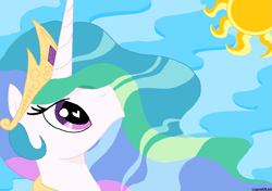 Size: 1227x862 | Tagged: safe, artist:legendoflink, princess celestia, alicorn, pony, bust, female, heart eyes, horn, looking up, mare, ms paint, simple background, solo, sun, wingding eyes