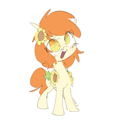Size: 2166x2381 | Tagged: safe, artist:parfait, oc, oc only, oc:thursday, earth pony, female, filly, flower, flower in hair, open mouth, open smile, simple background, smiling, solo, weekday ponies, white background