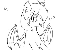 Size: 790x605 | Tagged: safe, artist:codras, imported from twibooru, oc, oc only, oc:panne, bat pony, pony, black and white, female, grayscale, image, looking at you, mare, monochrome, needs more jpeg, simple background, solo, spread wings, white background, wings