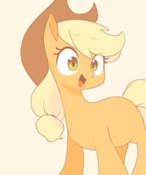 Size: 1713x2048 | Tagged: safe, artist:cheesesauce_45, imported from derpibooru, applejack, earth pony, pony, cowboy hat, cute, female, hat, jackabetes, mare, missing cutie mark, open mouth, open smile, simple background, smiling, solo, yellow background