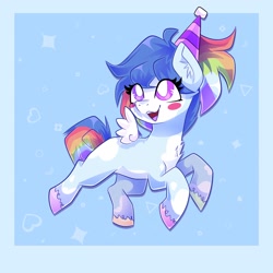 Size: 2048x2048 | Tagged: safe, artist:plushtrapez, imported from derpibooru, oc, oc only, pegasus, pony, coat markings, colored hooves, high res, multicolored tail, open mouth, solo, tail, white pupils