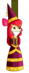 Size: 363x912 | Tagged: safe, alternate version, artist:robukun, imported from derpibooru, apple bloom, human, equestria girls, for whom the sweetie belle toils, background removed, beautiful, bondage, bound and gagged, cloth gag, damsel in distress, danger, gag, glowing, hat, help me, hennin, light, pole tied, pretty, princess, princess apple bloom, scared, shading, simple background, solo, terrified, tied up, transparent background, worried