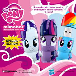 Size: 612x612 | Tagged: safe, imported from derpibooru, rainbow dash, rarity, twilight sparkle, 2013, flash drive, hasbro, hasbro logo, logo, merchandise, mimobot, my little pony logo, nightmare fuel, nostalgia, usb