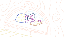 Size: 1920x1140 | Tagged: safe, artist:purblehoers, imported from derpibooru, twilight sparkle, pony, ^^, ambiguous race, blanket, blanket burrito, book, cozy, eyes closed, golden oaks library, interior, ms paint, mug, smiling, solo, warm, wrapped up