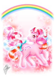 Size: 827x1157 | Tagged: safe, artist:marco albiero, imported from derpibooru, galaxy (g1), pony, unicorn, bow, g1, solo, tail, tail bow