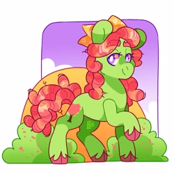 Size: 2500x2500 | Tagged: safe, artist:cocopudu, imported from derpibooru, tree hugger, earth pony, pony, bush, cloven hooves, dreadlocks, female, lidded eyes, mare, passepartout, raised hoof, simple background, smiling, solo, unshorn fetlocks, white background