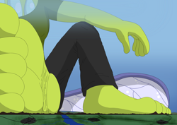 Size: 3172x2250 | Tagged: safe, artist:az12lol, imported from derpibooru, thorax, anthro, changedling, changeling, plantigrade anthro, barefoot, barefooting, big feet, feet, fetish, foot fetish, foot focus, giga, giga giant, king thorax, macro, male, male feet, mega giant, sitting, soles, solo, toes