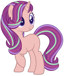 Size: 2309x2757 | Tagged: safe, artist:shoyo-chann, imported from derpibooru, pony, unicorn, 2020, beige fur, female, looking offscreen, magical lesbian spawn, mare, multicolored hair, offspring, parent:scootaloo, parent:starlight glimmer, parents:glimmerloo, purple eyes, raised hoof, show accurate, simple background, smiling, solo, transparent background