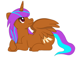 Size: 1080x810 | Tagged: safe, imported from derpibooru, oc, oc only, oc:hope, alicorn, cute, female, horn, lying down, quadrupedal, simple background, solo, spread wings, tail, transparent background, two toned mane, two toned tail, wings