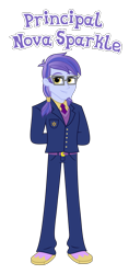 Size: 2762x5835 | Tagged: safe, anonymous artist, imported from derpibooru, oc, oc only, oc:prince nova sparkle, human, equestria girls, absurd resolution, accessory, belt, belt buckle, buttons, clothes, cutie mark on clothes, equestria girls-ified, eyebrows, eyelashes, facial hair, g4, glasses, goatee, hair ring, hands behind back, human oc, looking, looking at you, male, necktie, offspring, pants, parent:alumnus shining armor, parent:sci-twi, parent:shining armor, parent:twilight sparkle, parents:alumnusshiningscitwisparkle, parents:shining sparkle, pocket, ponytail, principal nova sparkle, product of incest, shakespearicles, shirt, shoes, simple background, socks, solo, suit, sweater, text, transparent background, wall of tags