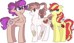 Size: 1661x967 | Tagged: safe, artist:gallantserver, imported from derpibooru, oc, oc only, oc:apple june, oc:star sentry, oc:sweetheart (gallantserver), earth pony, pegasus, pony, unicorn, :p, chest fluff, female, floppy ears, mare, offspring, parent:apple bloom, parent:pipsqueak, parent:rumble, parent:scootaloo, parent:sweetie belle, parent:tender taps, parents:rumbloo, parents:sweetiesqueak, parents:tenderbloom, simple background, tongue out, transparent background, trio