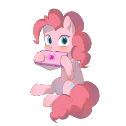 Size: 1268x1268 | Tagged: safe, alternate version, artist:回忆里的糖, imported from derpibooru, pinkie pie, earth pony, pony, blushing, female, looking at you, mare, simple background, sitting, solo, transparent background