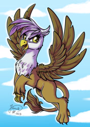 Size: 1920x2716 | Tagged: safe, artist:julunis14, imported from derpibooru, gilda, griffon, female, flying, solo