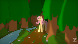 Size: 1920x1080 | Tagged: safe, artist:itzf1ker1, imported from derpibooru, fluttershy, pegasus, pony, forest, river, solo, water
