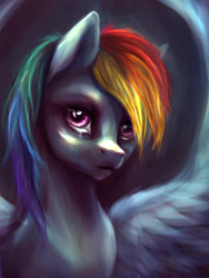 Size: 900x1200 | Tagged: safe, artist:kreativpony, imported from derpibooru, rainbow dash, pegasus, pony, bust, crying, looking at you, portrait, sad, solo, spread wings, wings